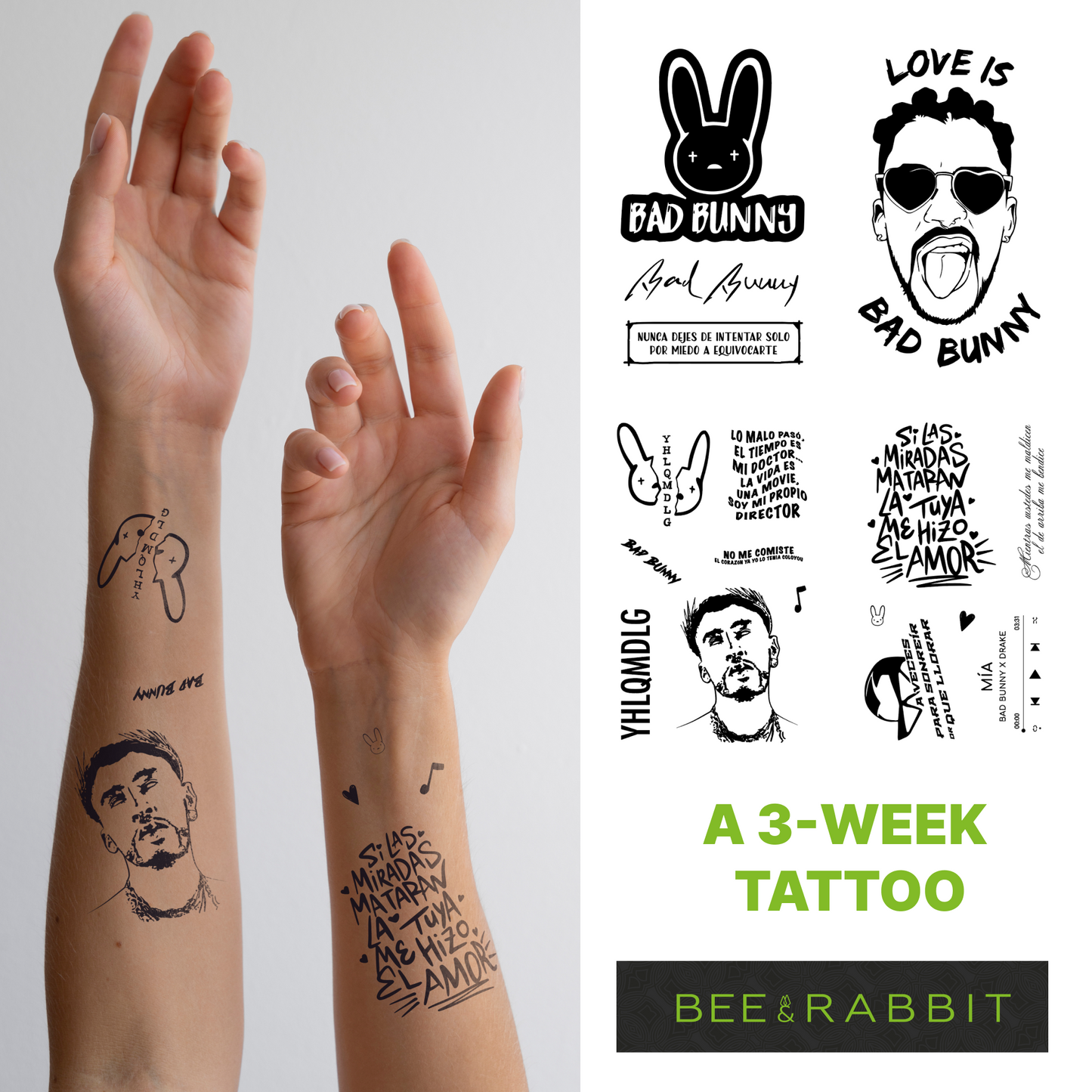 Semi-Permanent 3 Week Tattoo Inspired by Bad Bunny